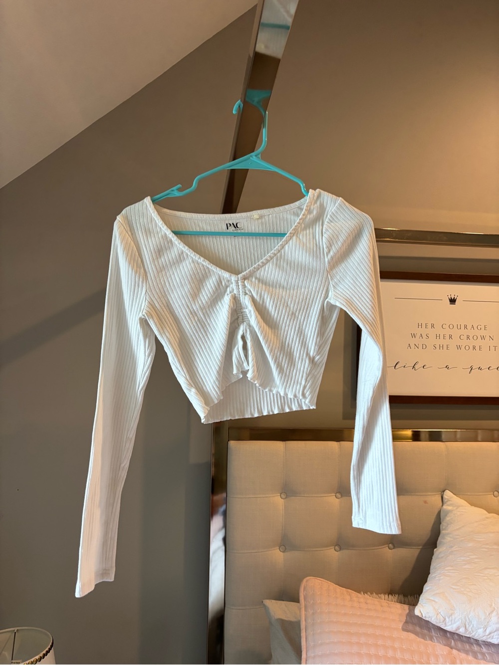 White Ribbed Long-Sleeve Crop Top